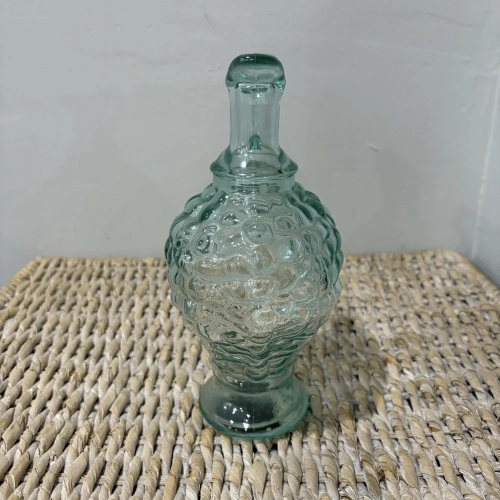 Vintage Vetreria Etrusca Grape Cluster Decanter Green & Blue Glass Italy 8